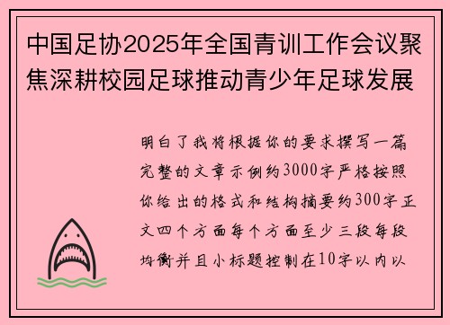 中国足协2025年全国青训工作会议聚焦深耕校园足球推动青少年足球发展 中国足协2025年全国青训工作会议聚焦深耕校园足球推动青少年足球发展